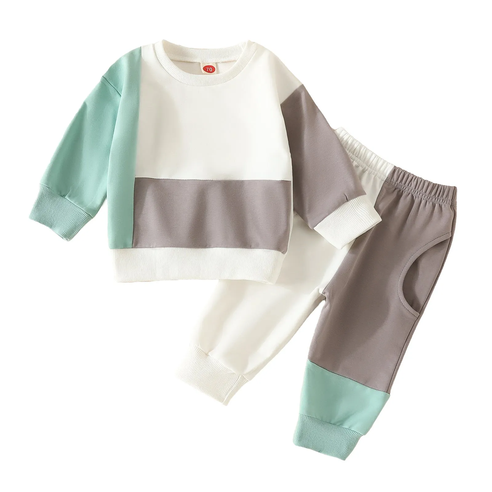 2 Pieces Set Baby Kid Boys Color-blocking Tops And Pants Wholesale 24011120