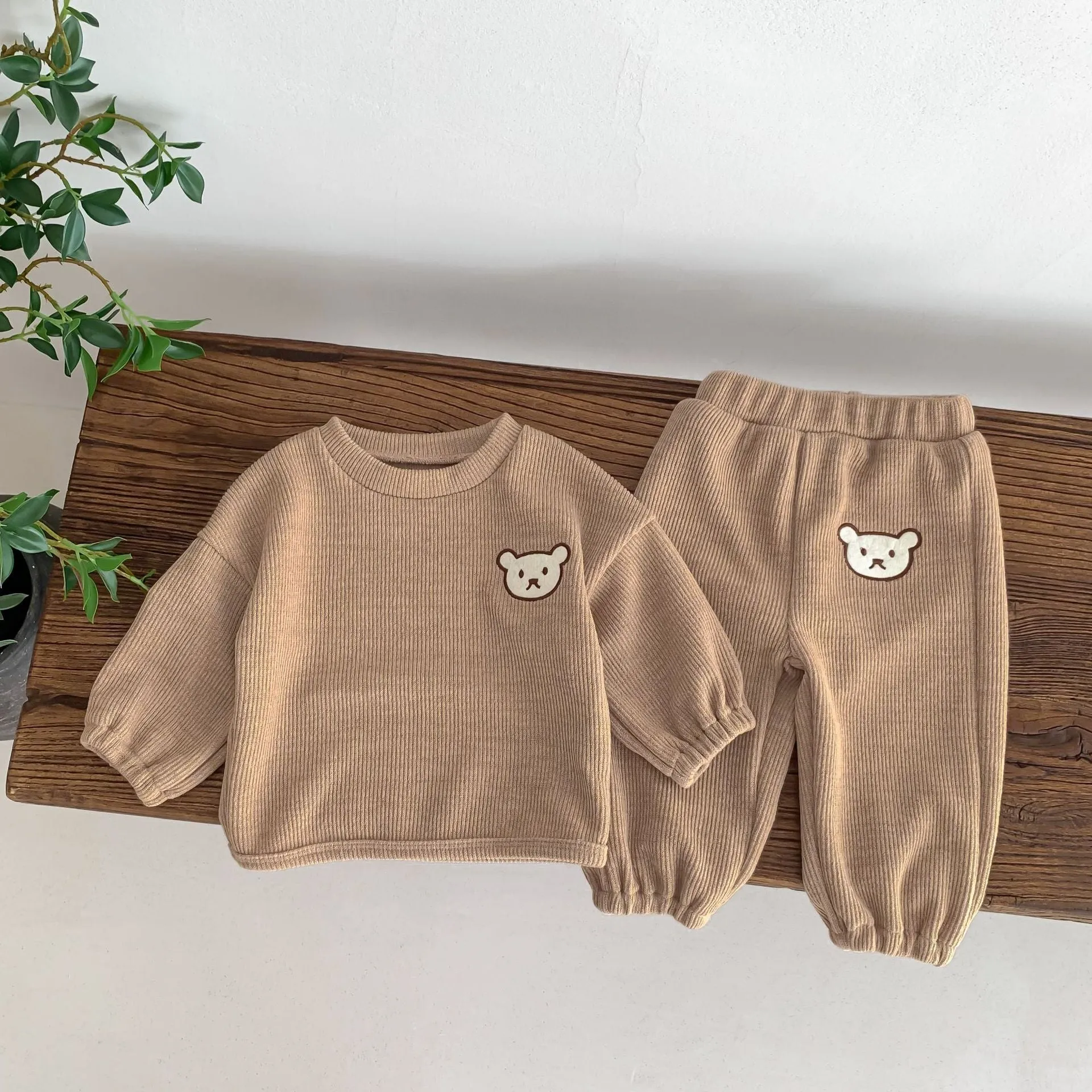 2 Pieces Set Baby Kid Girls Boys Solid Color Cartoon Tops And Pants Wholesale 23101918