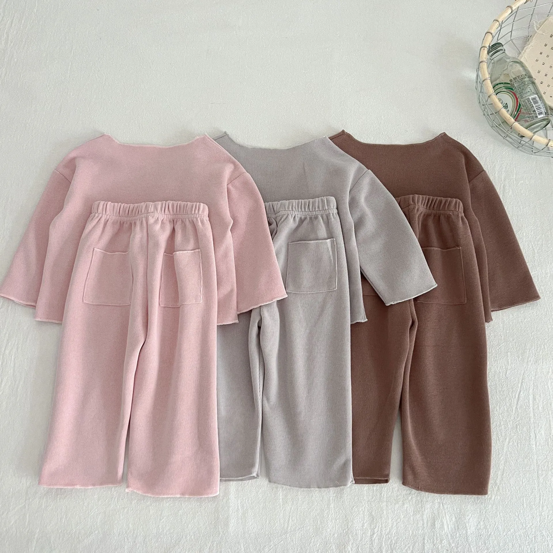 2 Pieces Set Baby Kid Girls Solid Color Tops And Pants Wholesale 23113084