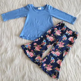 6 A25-3 girl blue floral bell pants winter long sleeve set-promotion 2023.10.28