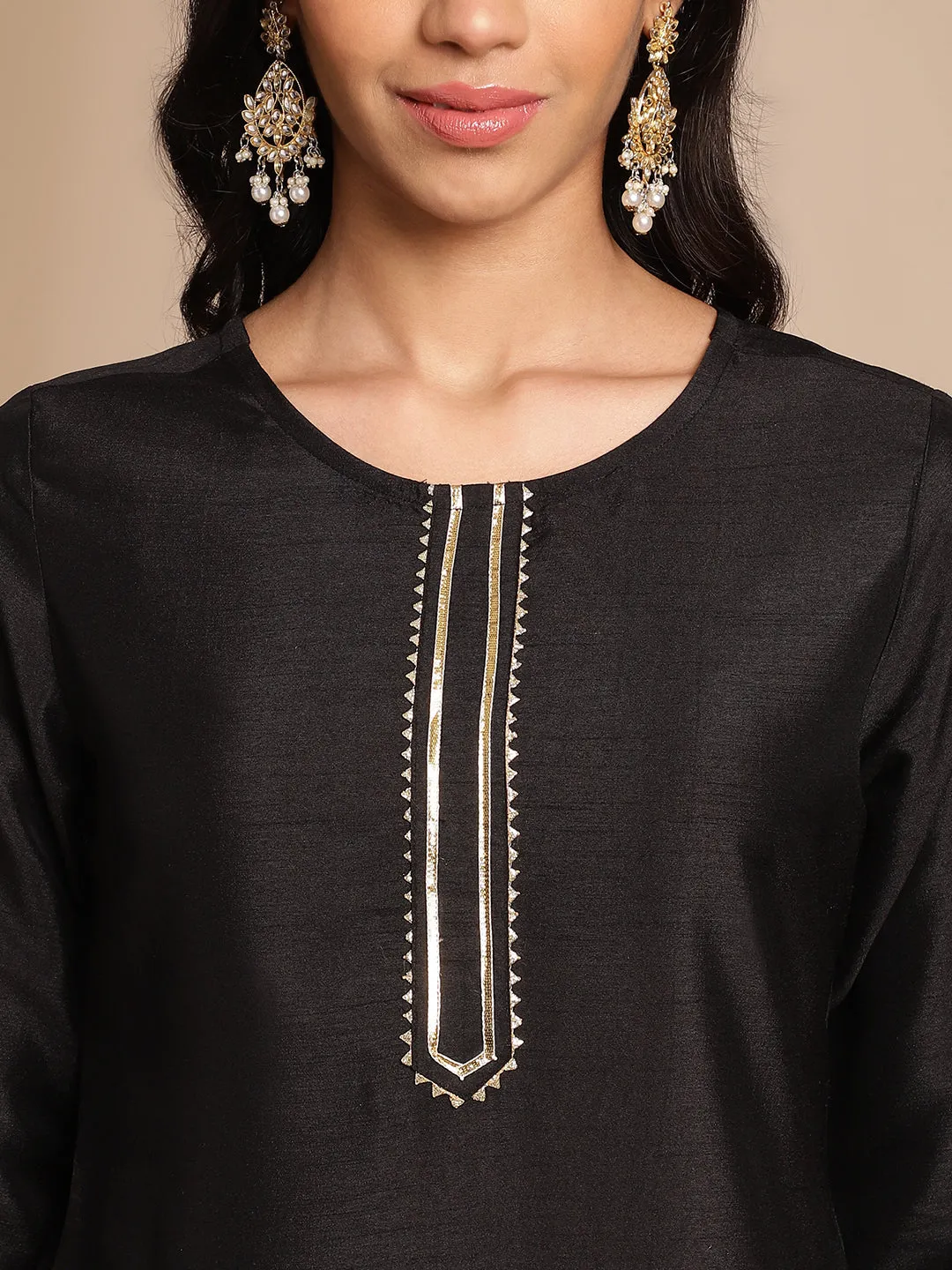 Black Crepe Silk Solid Straight Kurta Set