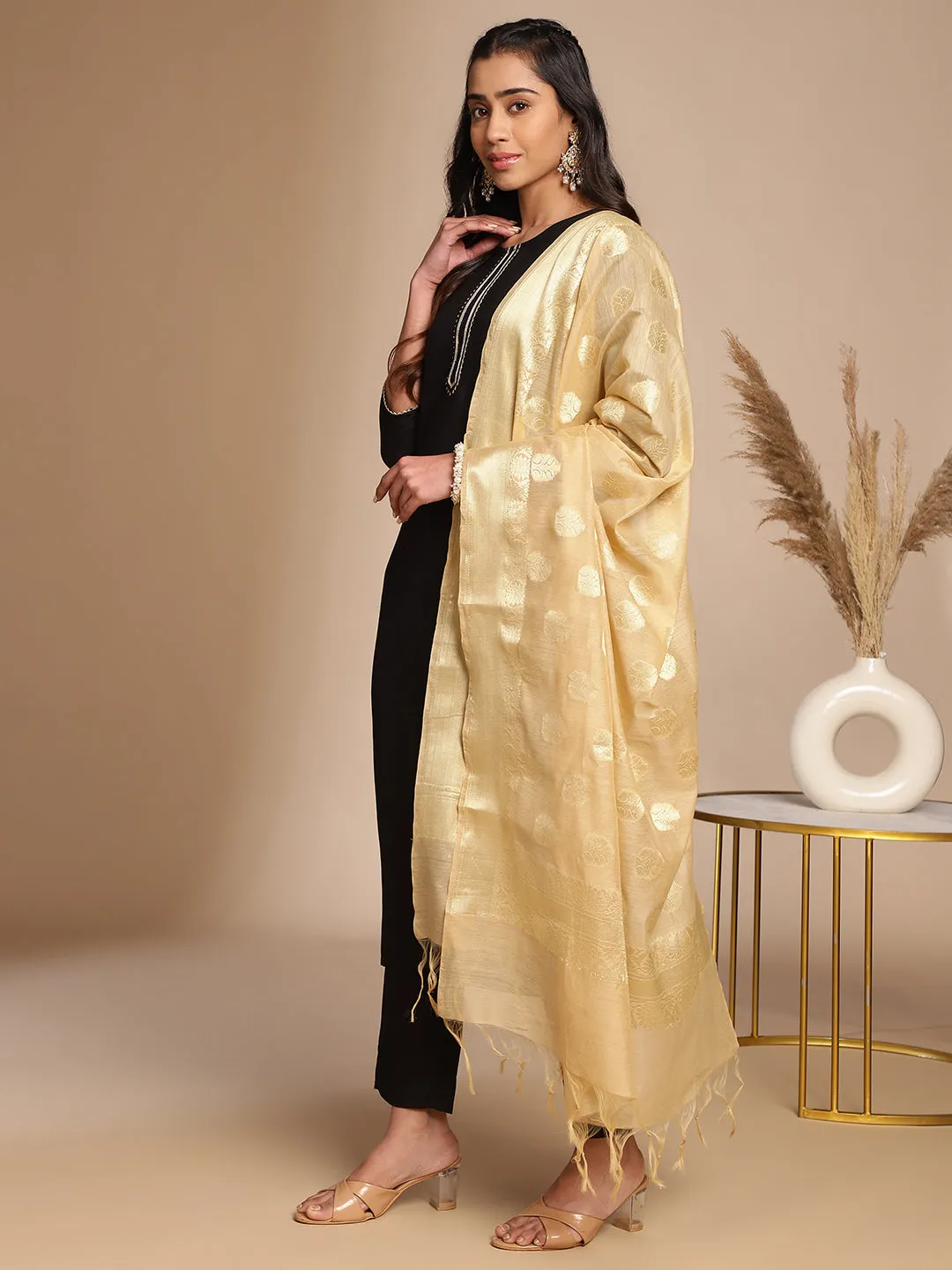 Black Crepe Silk Solid Straight Kurta Set