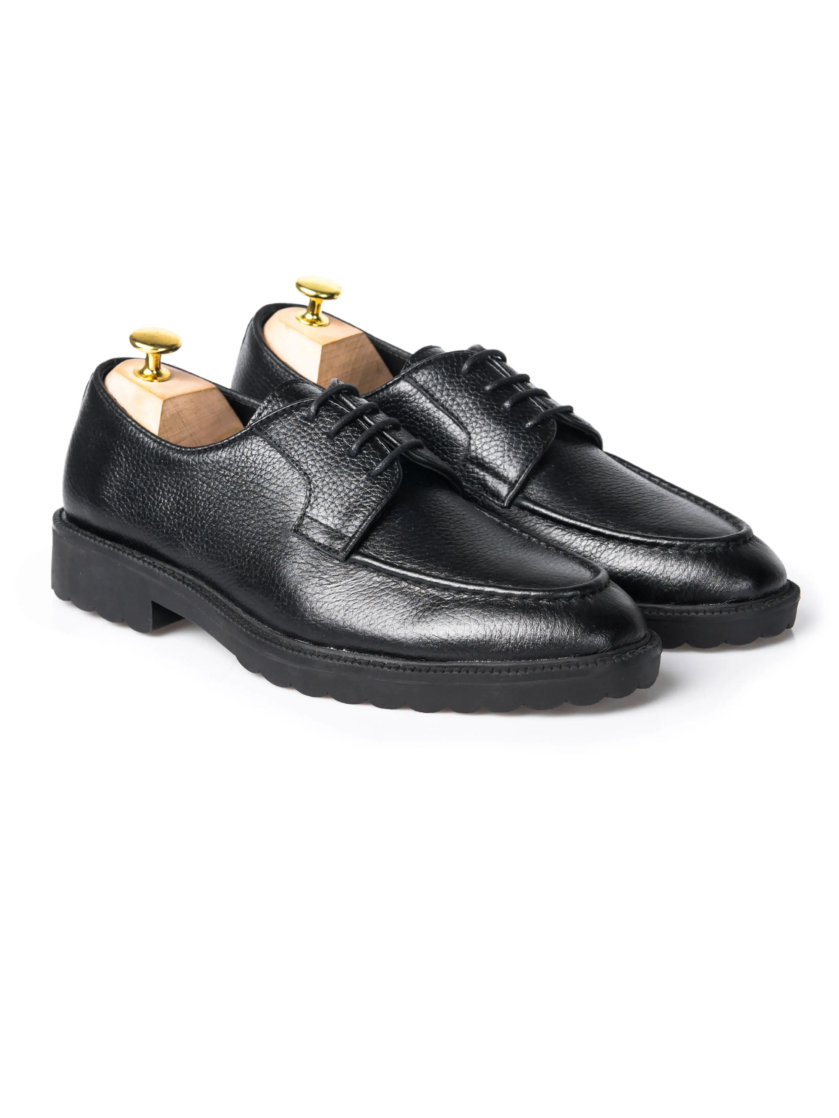 Blucher Lace Up - Black Pebble Grain Leather (Combat Sole)