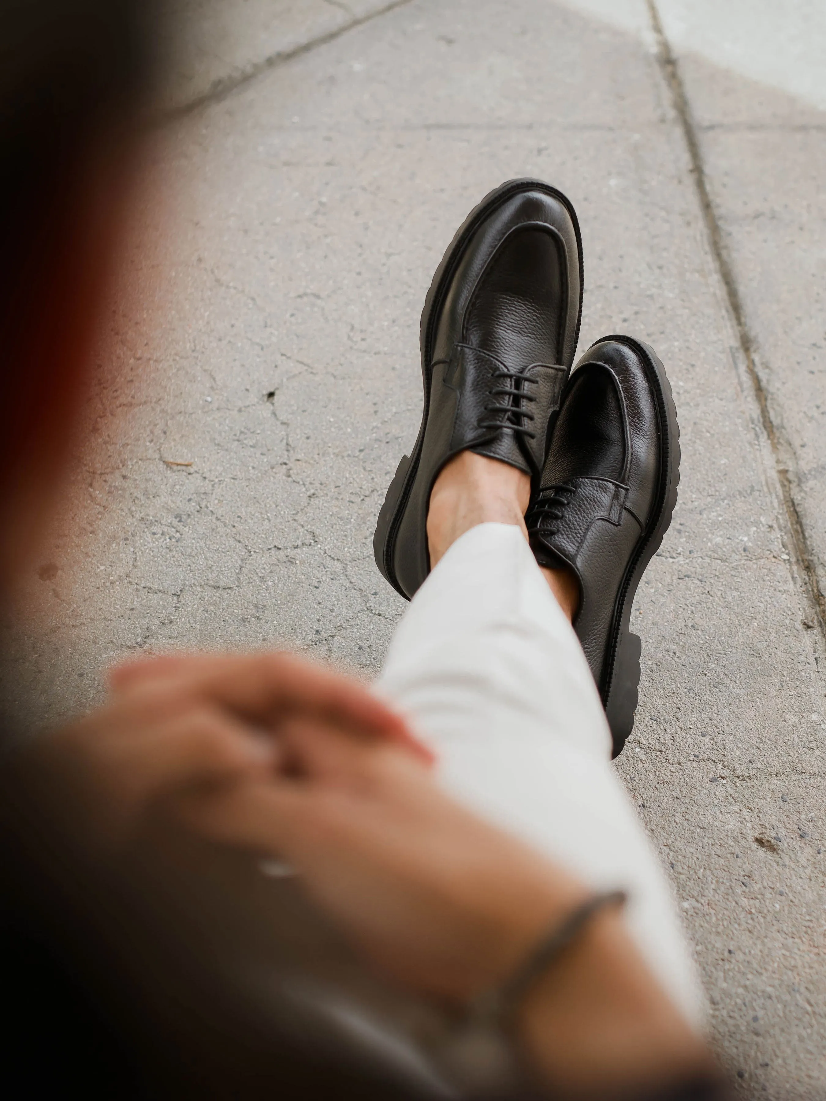 Blucher Lace Up - Black Pebble Grain Leather (Combat Sole)