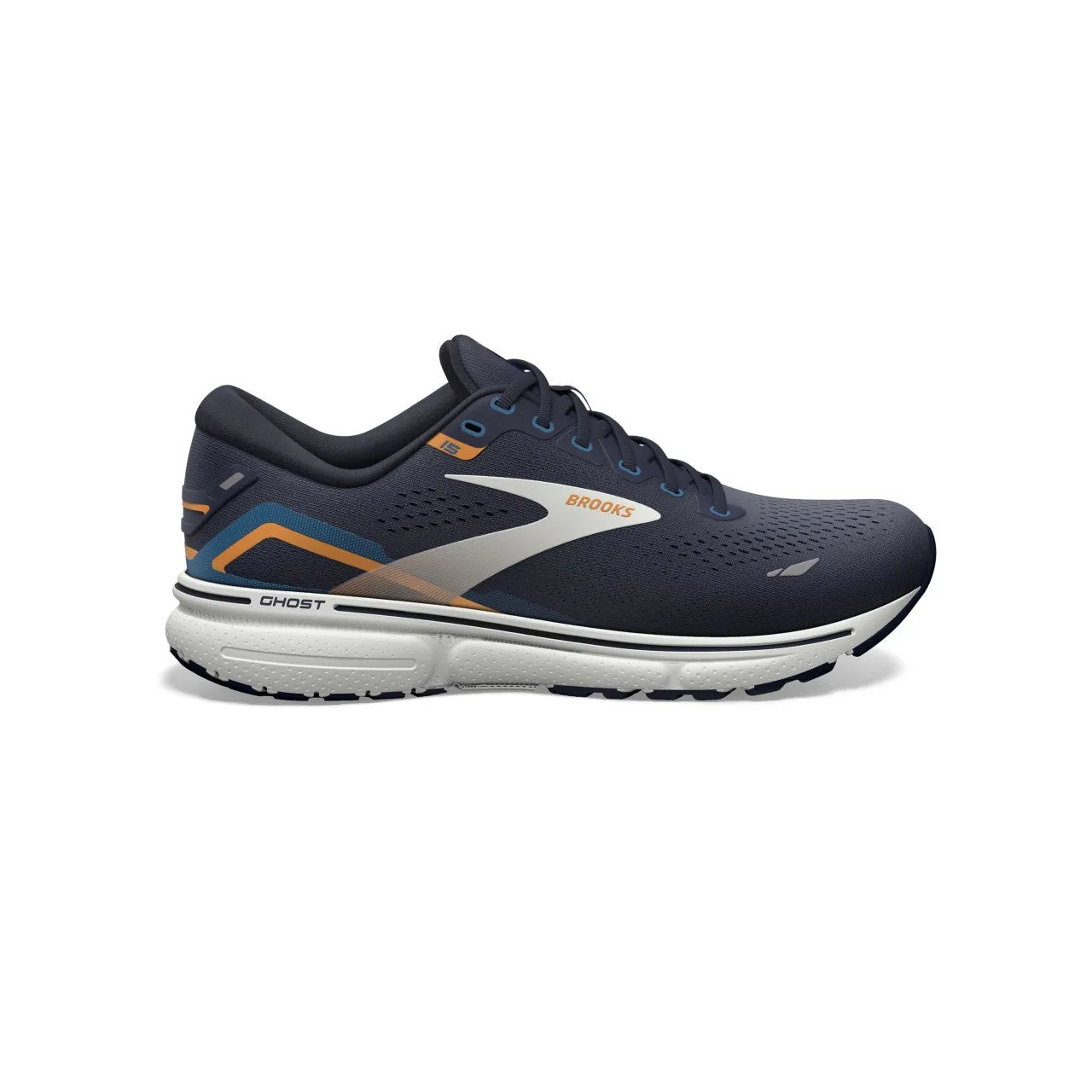 Brooks Ghost 15 Wide (Mens) - Peacoat/Blue/Orange Pop