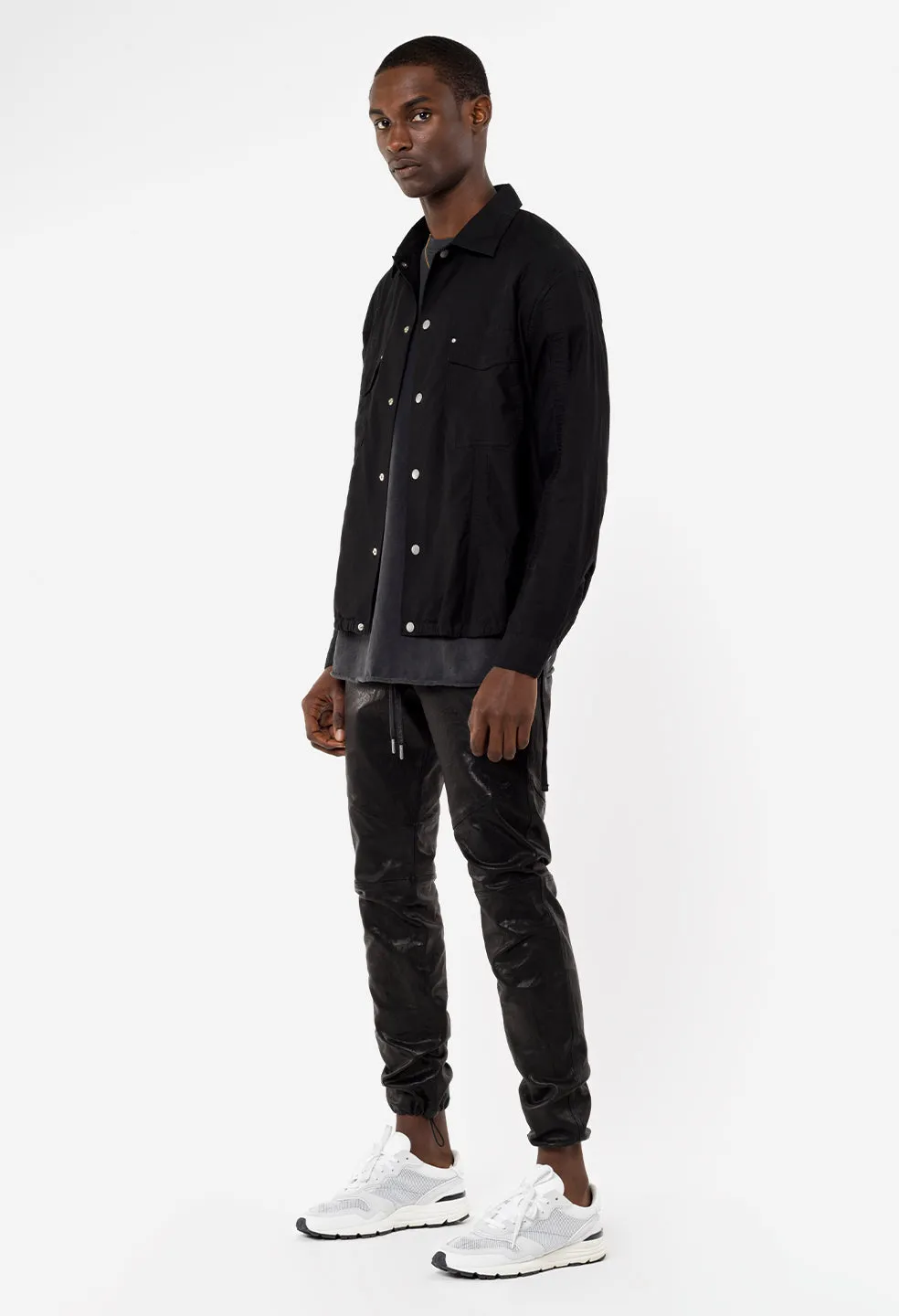 Cotton Poplin Frame Snap Overshirt / Black