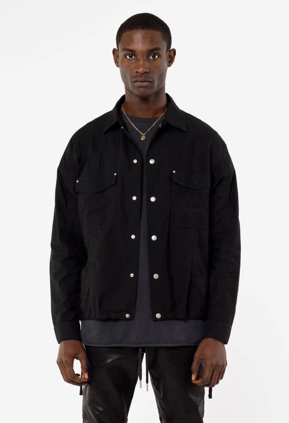 Cotton Poplin Frame Snap Overshirt / Black