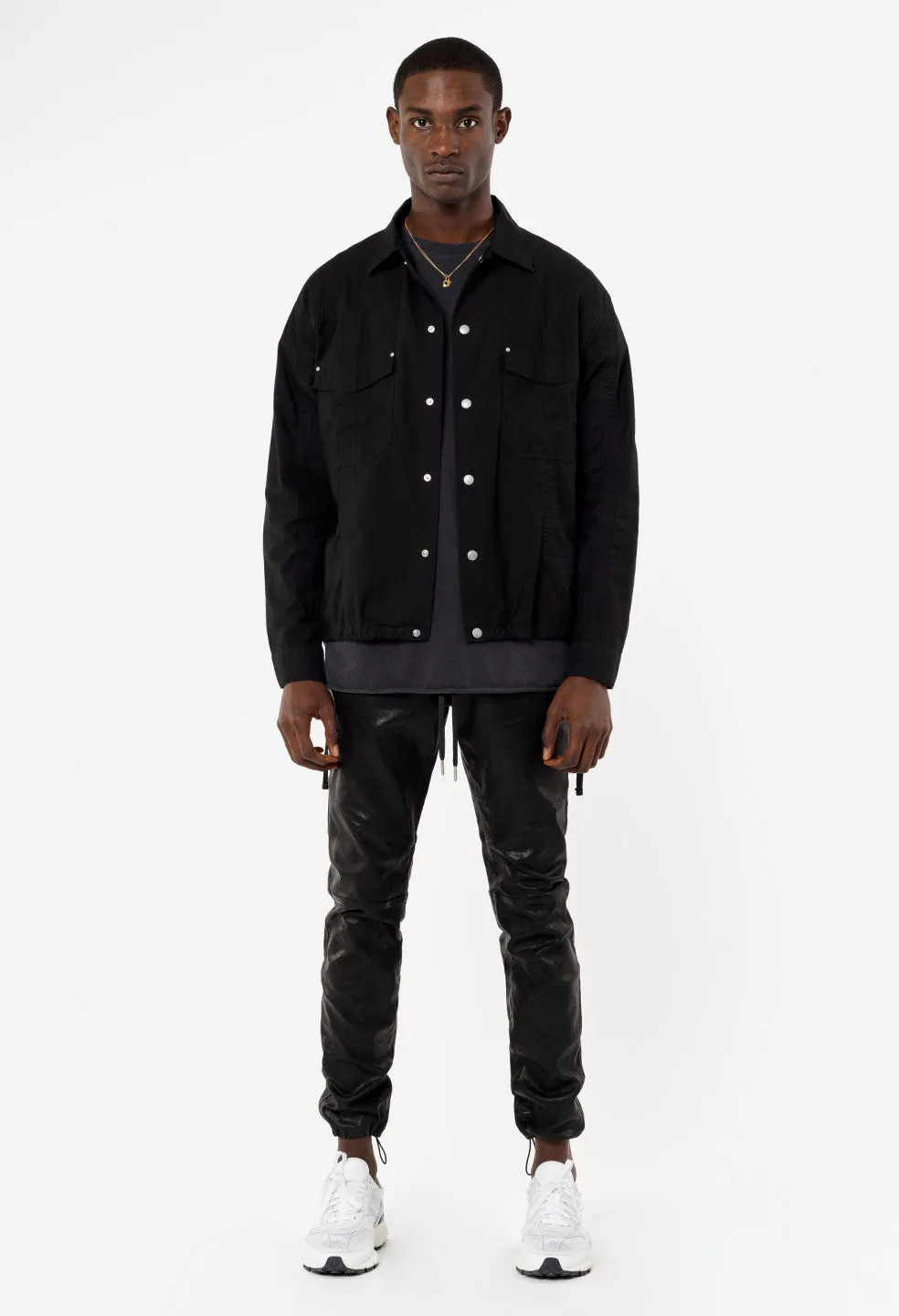 Cotton Poplin Frame Snap Overshirt / Black