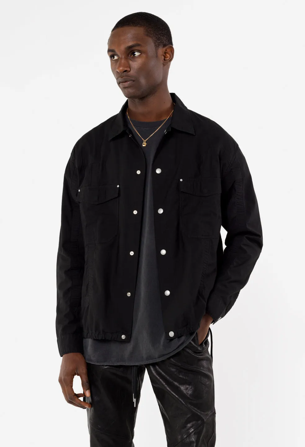 Cotton Poplin Frame Snap Overshirt / Black