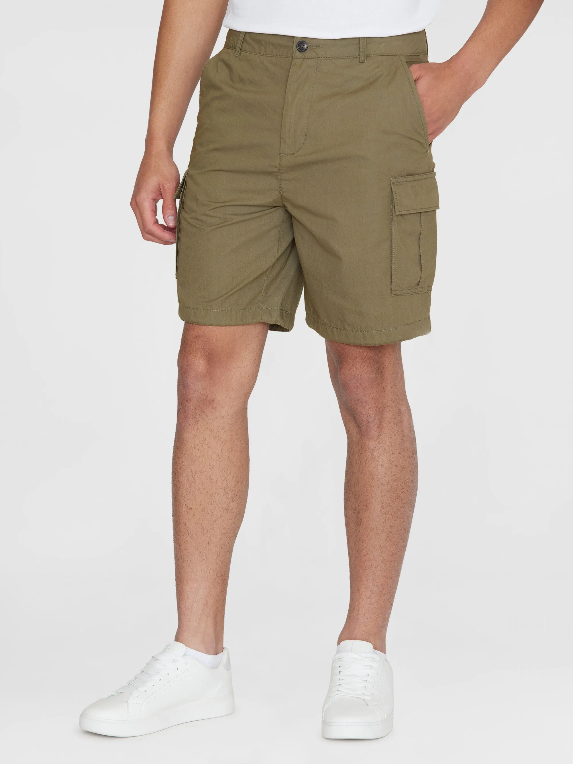 FIG loose cargo poplin shorts - GOTS/Vegan - Burned Olive