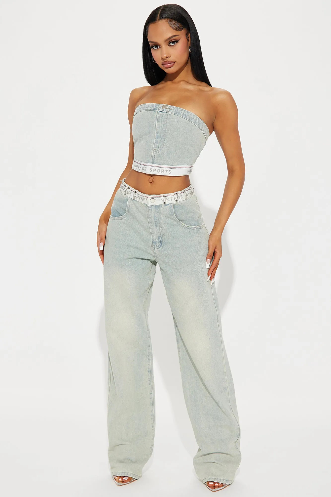 Get Lost Washed Denim Pant Set - Light Wash