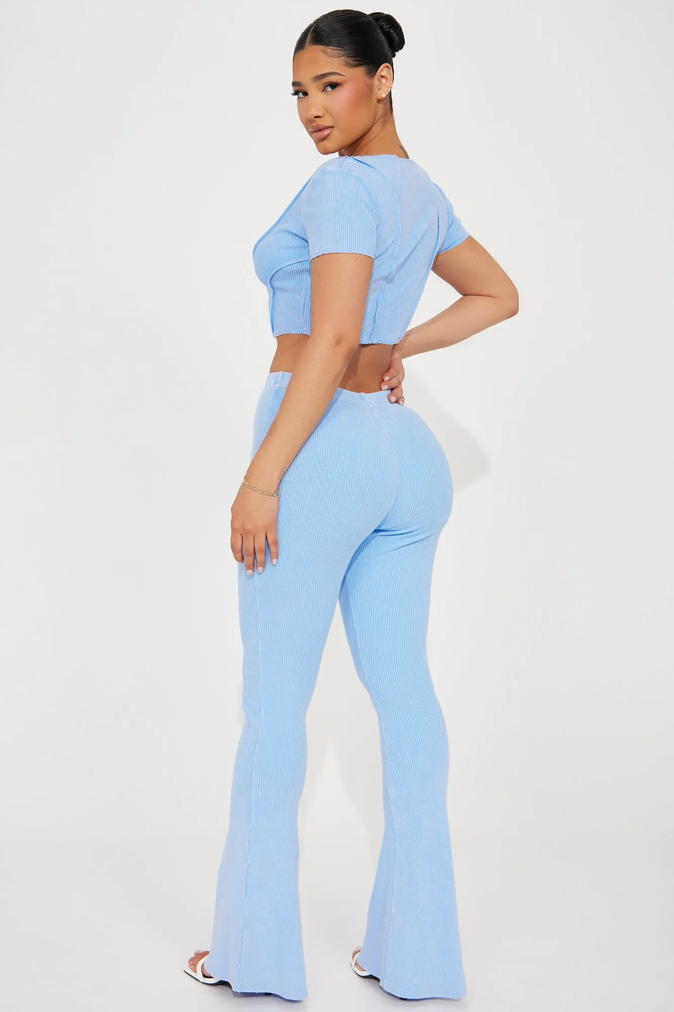 Get To Know Me Washed Pant Set - Light Blue