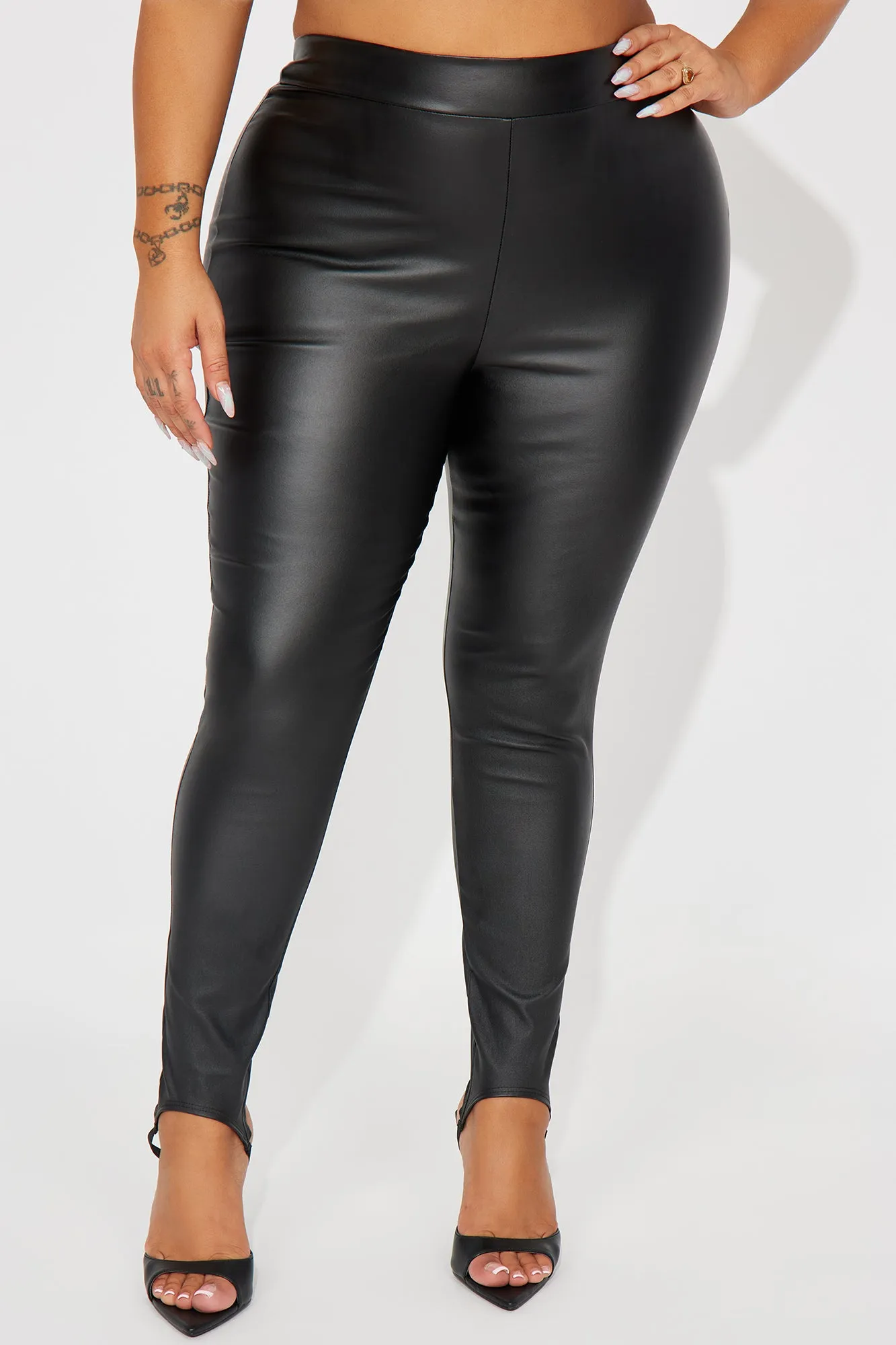 Going Somewhere Faux Leather Stirrup Capri Pant - Black