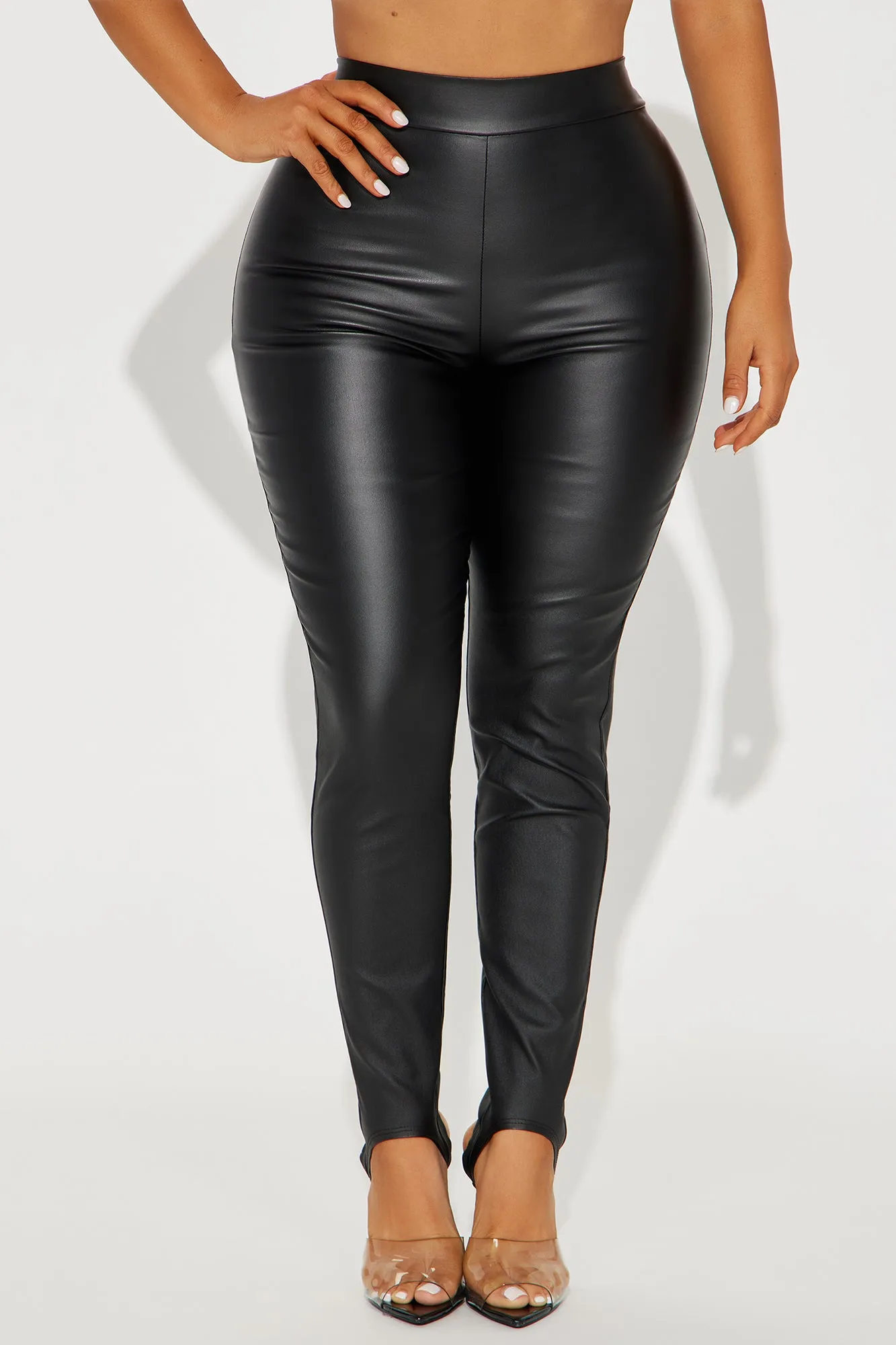 Going Somewhere Faux Leather Stirrup Capri Pant - Black