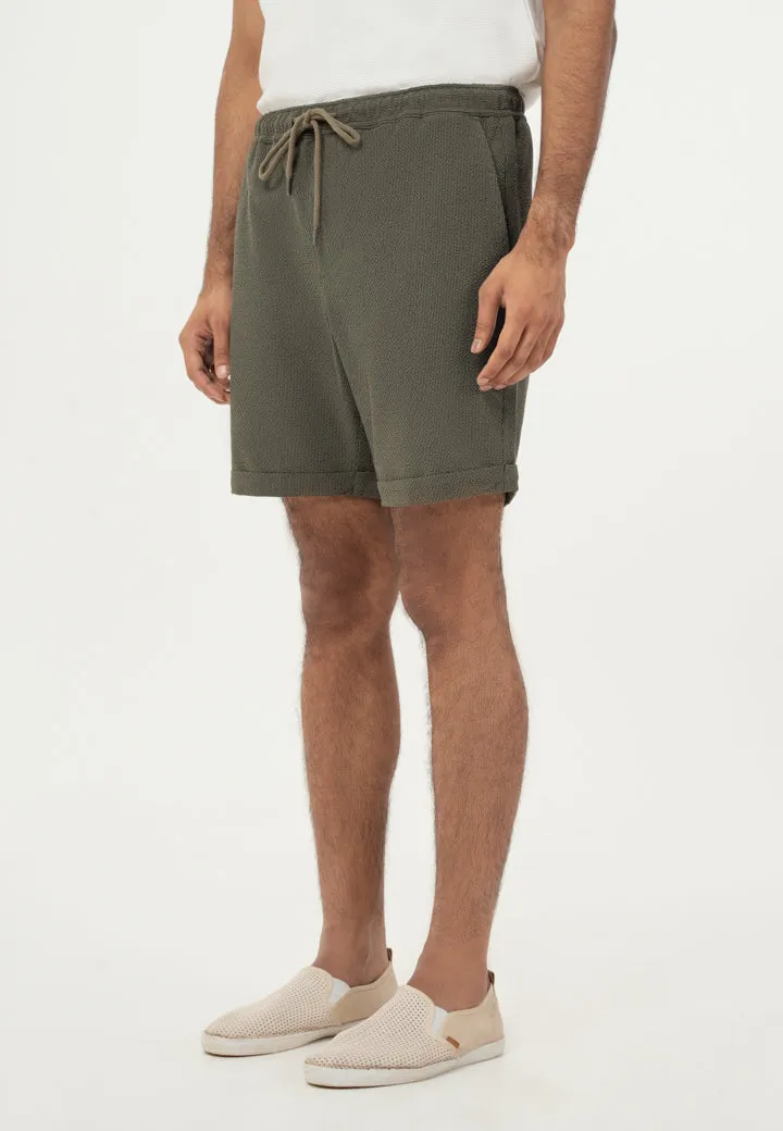 Green Turn-up Hem Seersucker Shorts