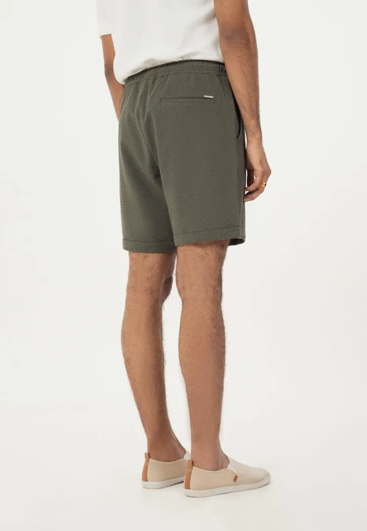 Green Turn-up Hem Seersucker Shorts