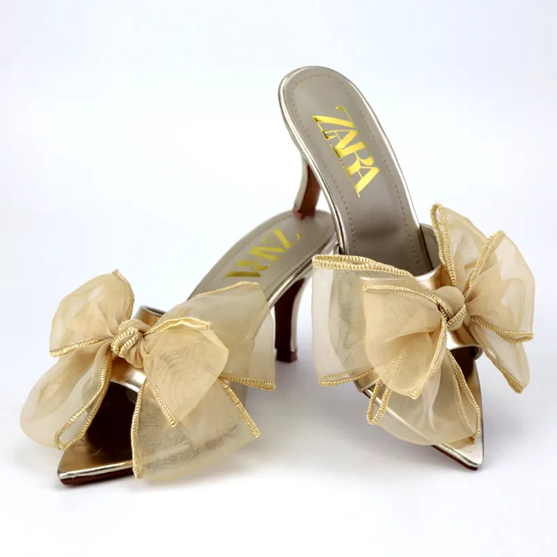 Kitten Heels Satin Bow Pointed Toe Sandal