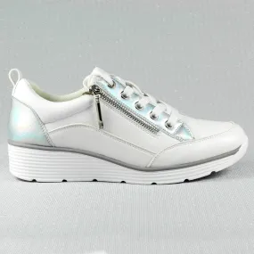 Ladies Lunar Shoes Kiley Trainer White Wedge Heel Laced Zip