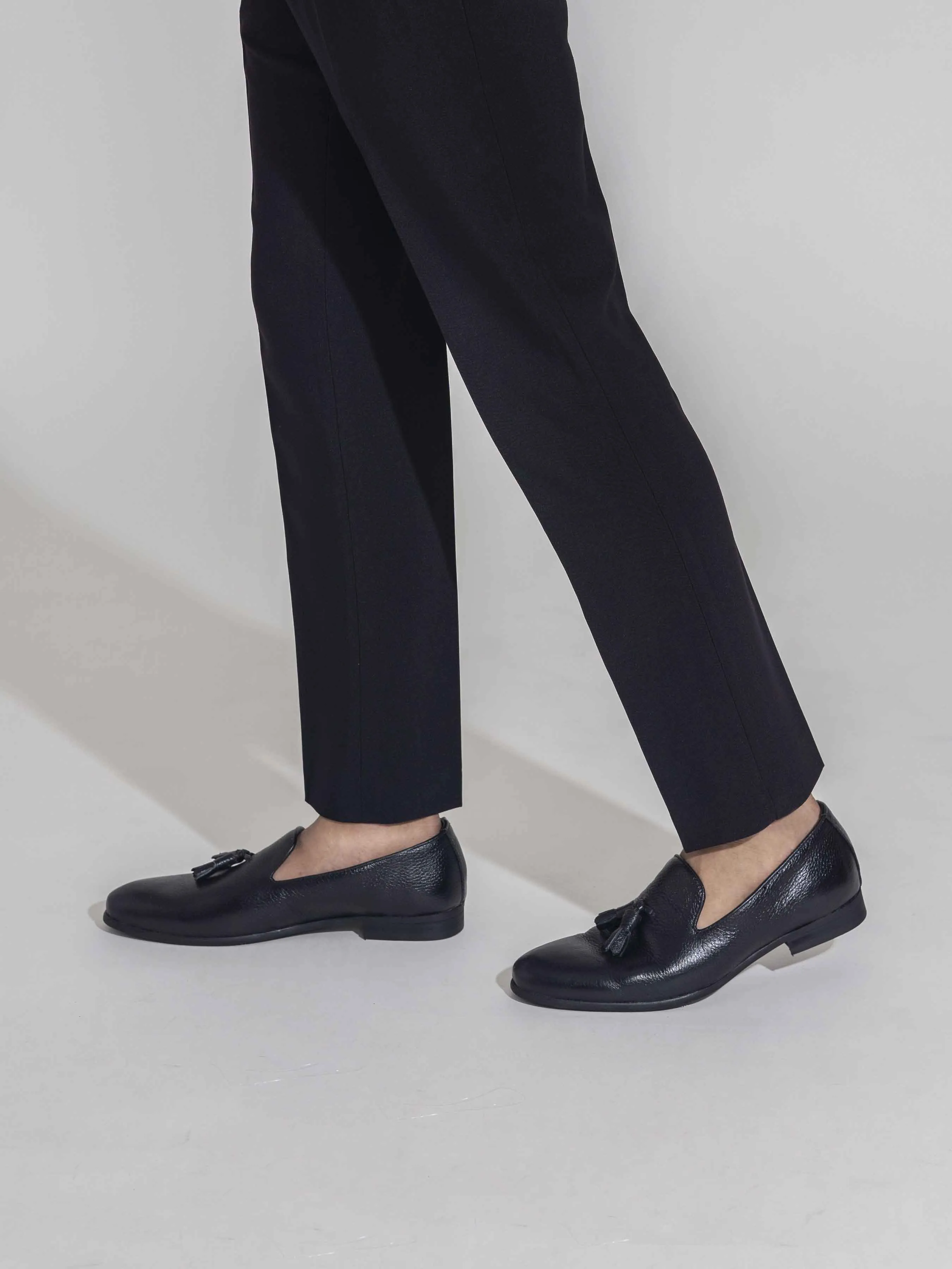 Loafer Slipper - Black Pebble Grain Leather