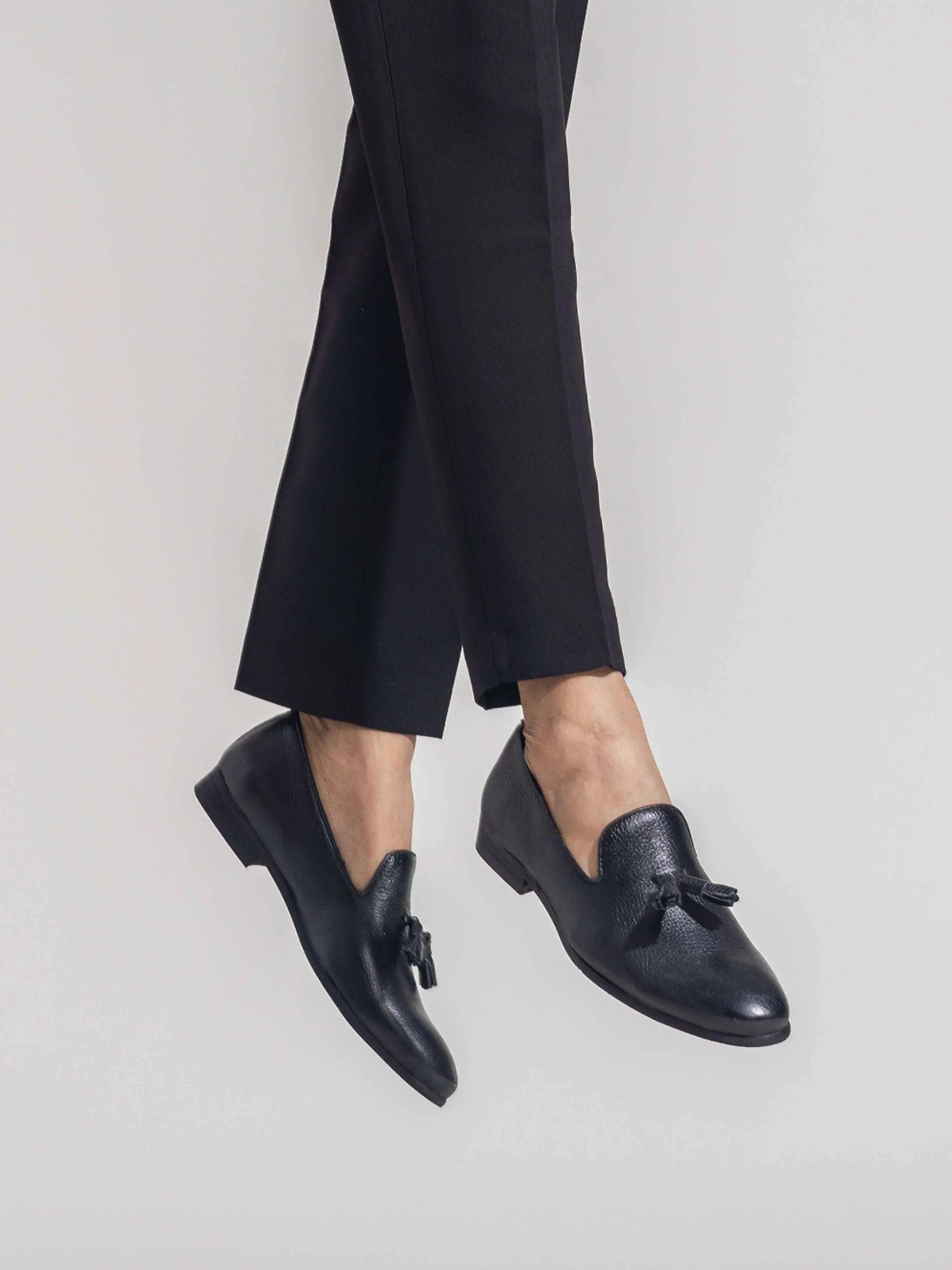 Loafer Slipper - Black Pebble Grain Leather