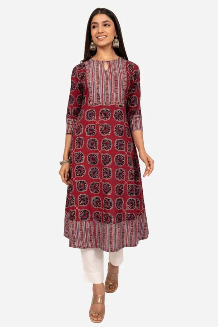 Maroon Ajrak Kurta