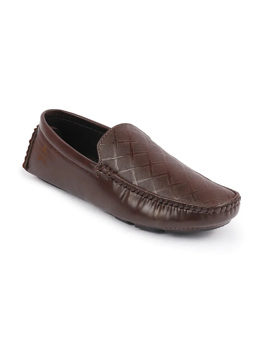 Men Brown Textured Design Casual Classic Slip On Driving Loafer and Moccasins