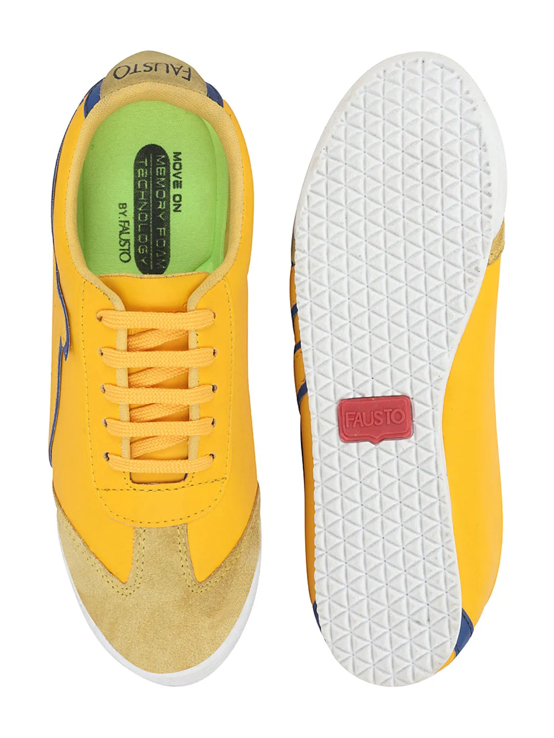 Men Yellow Trendy Lace Up Sneakers