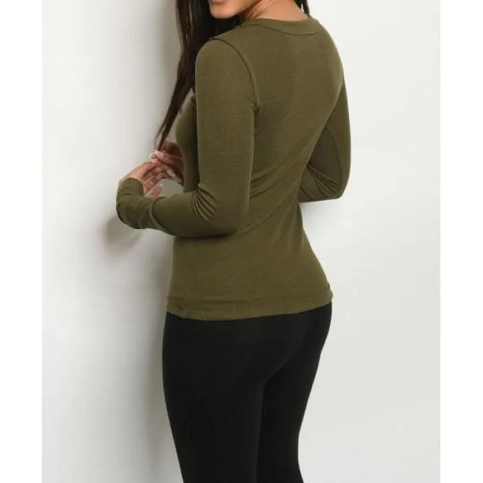 Olive MicroRibbed Casual Top