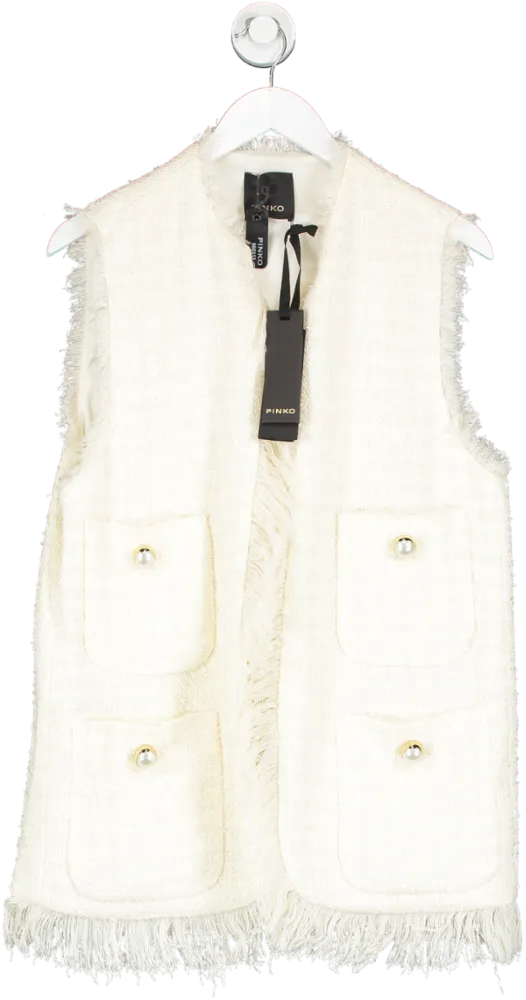 Pinko Cream Tweed Crudo pearl button Gilet BNWT UK 10