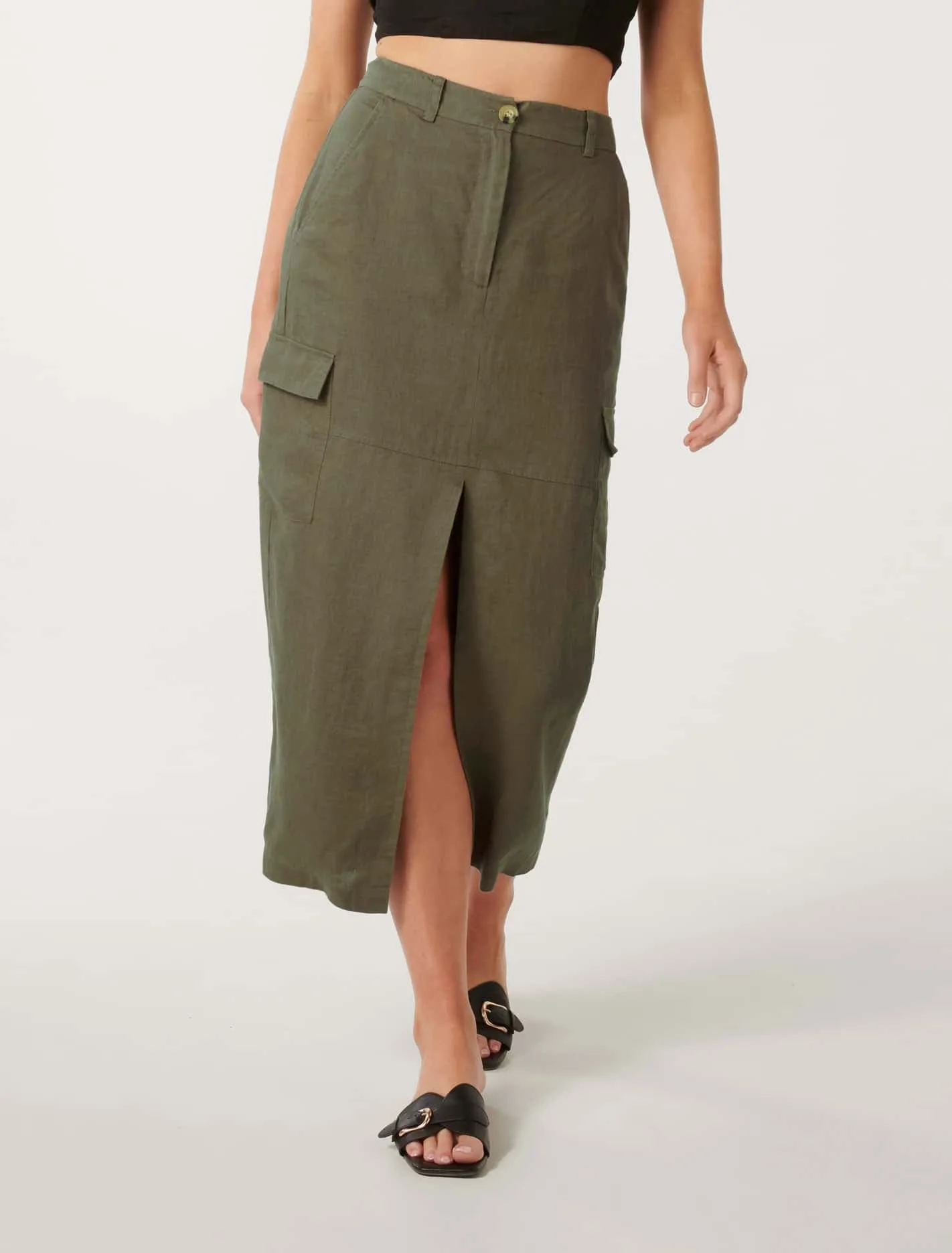 Ronnie Linen Cargo Midi Skirt