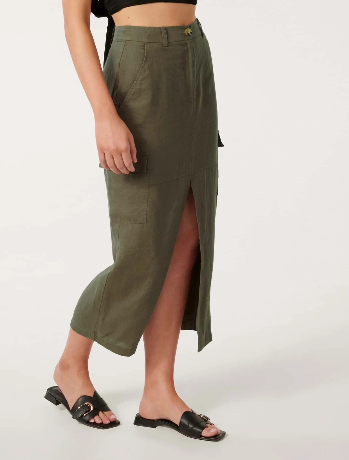 Ronnie Linen Cargo Midi Skirt