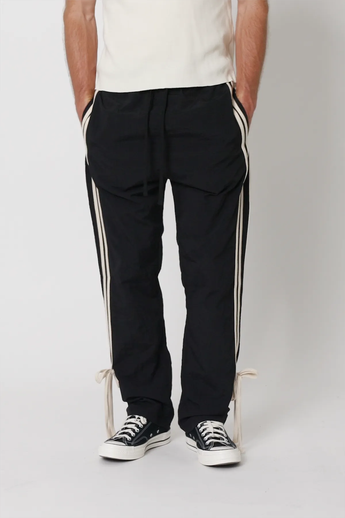 Tied Stripe Track Pants - Black