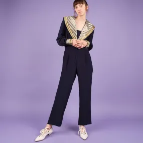 Vintage Navy Beaded Jumpsuit (S)